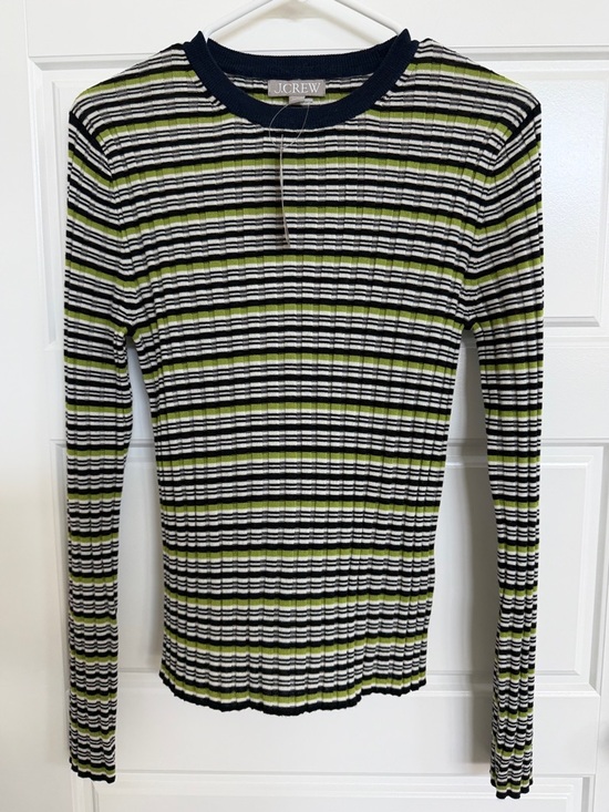 J. Crew Tops - J. Crew Black, White & Olive Green Striped Ribbed Long-Sleeve Top